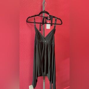 Double Zero Black Halter V-Neck Maxi Dress with Stud Accents